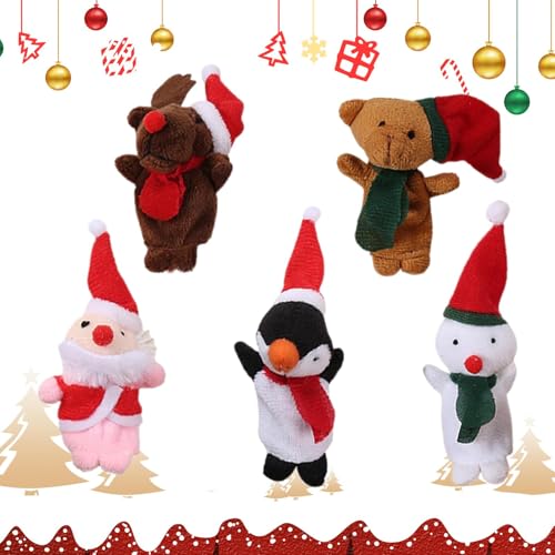 Fingerpuppen für Weihnachten, Fingerpuppen, niedliche Tiere – Fingerpuppe aus Plüsch für Weihnachten, Zubehör für Puppen aus weichem Samt, 5 x Spielzeug für Jungen und Mädchen, Gefälligkeiten von Zvn Zojne