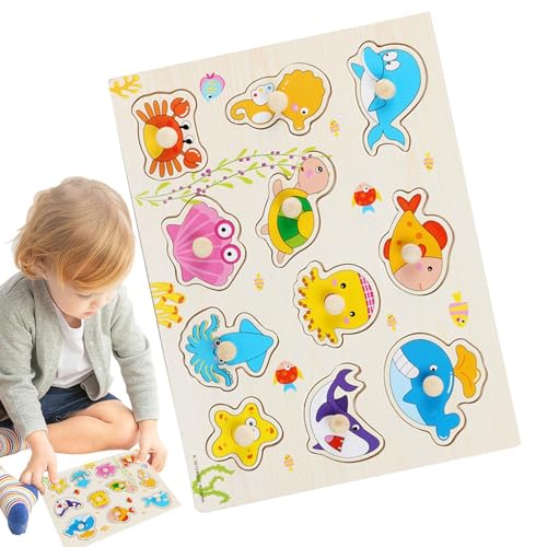 Knöchel-Puzzles aus Holz – Puzzles zum Thema Ozean mit Knöchelknopf, Puzzles für frühes Lernen der STEM-Erziehung – Holzpuzzle für Jungen und Mädchen von Zvn Zojne
