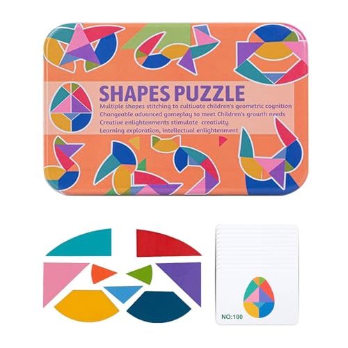 Motivblöcke aus Holz für Motivblöcke – Puzzle in geometrischer Form Tangram – Tangram Lernspielzeug für Alter von 3 bis 5 Jahren mit Karten von Zvn Zojne