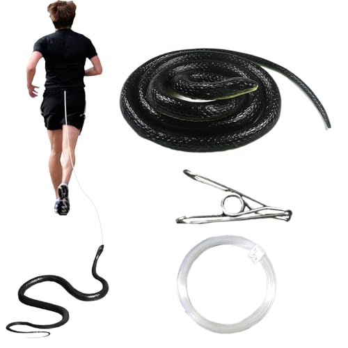 Zvn Zojne Falsche Schlange aus Gummi, realistisches Schlangenfüllspielzeug 47 Zoll, Golfschlange mit Schnurclip, Schlangenfüllspielzeug zum Anklippen, Schwarz von Zvn Zojne
