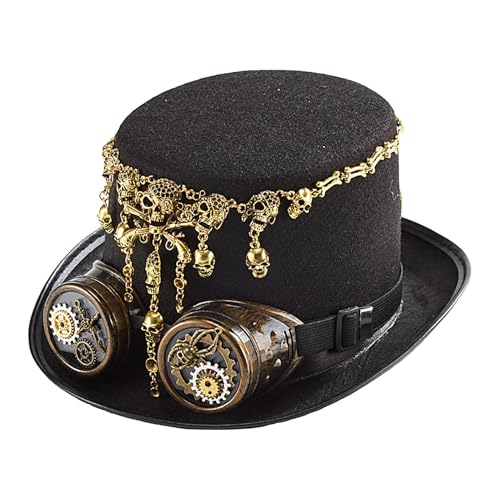 Zvn Zojne Gothic-Hut, Verkleidungskappe mit abnehmbarer Brille, kreativer Halloween-Hut mit Totenkopf-Kette für Damen und Herren, Kostümzubehör Zvn Zojne Gothic-Hut, Verkleidungskappe mit abnehmbarer Brille, kreativer Halloween-Hut mit Totenkopf-Kette für Damen und Herren, Kostümzubehör von Zvn Zojne