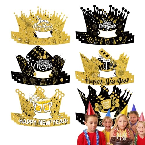 Zvn Zojne Happy New Year Hüte – schwarze und goldene Kronen-Papierhüte | 18 Stück Neujahrs-Kopfbedeckung mit elastischem Seil | niedliche Silvesterhüte | Schwarz und Gold Tiara für Jungen, Mädchen Zvn Zojne Happy New Year Hüte – schwarze und goldene Kronen-Papierhüte | 18 Stück Neujahrs-Kopfbedeckung mit elastischem Seil | niedliche Silvesterhüte | Schwarz und Gold Tiara für Jungen, Mädchen von Zvn Zojne