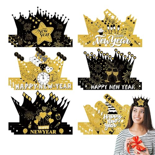Zvn Zojne Happy New Year Hüte – schwarze und goldene Kronen-Papierhüte | 18 Stück Neujahrs-Kopfbedeckung mit elastischem Seil | niedliche Silvesterhüte | Schwarz und Gold Tiara für Jungen, Mädchen Zvn Zojne Happy New Year Hüte – schwarze und goldene Kronen-Papierhüte | 18 Stück Neujahrs-Kopfbedeckung mit elastischem Seil | niedliche Silvesterhüte | Schwarz und Gold Tiara für Jungen, Mädchen von Zvn Zojne