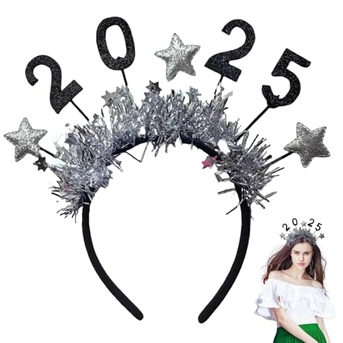 Zvn Zojne Happy New Year Star Stirnband - 2025 Happy New Year Stirnbänder Tiara | Silvester Kopfbedeckung | Neujahr Haarband Ccessories für Weihnachten 2025 Silvester Partys Urlaub von Zvn Zojne