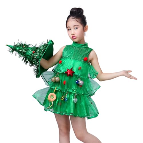 Zvn Zojne Weihnachtsbaum Kind Kostüm Weihnachtsbaum Form Festival Kleidung Mädchen Weihnachten Cosplay Outfit Kleid Bühnenauftritt Cosplay Karneval Dress Up von Zvn Zojne