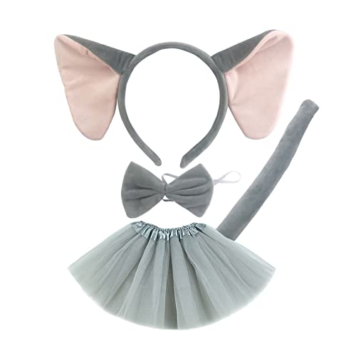 ZwaitL Elefant Kostüm Set Elefantenohren Schwanz Fliege Rock Tierarztkostume Accessoires Für Halloween Cosplay von ZwaitL
