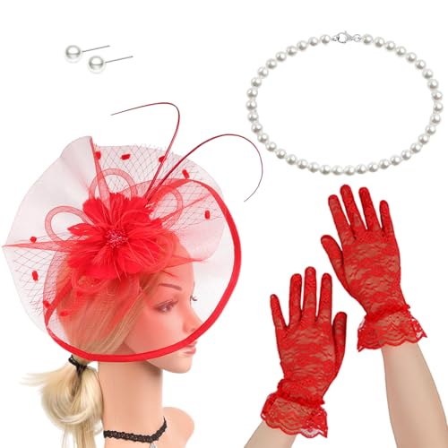 ZwaitL Eleganter Fascinator, Hut-Haarspange und Halskette, Kostüm-Set, Haar-Accessoire für Pferderennen, Events, Cocktails, Partys, Dekorationen, Flapper-Kostüm-Set ZwaitL Eleganter Fascinator, Hut-Haarspange und Halskette, Kostüm-Set, Haar-Accessoire für Pferderennen, Events, Cocktails, Partys, Dekorationen, Flapper-Kostüm-Set von ZwaitL