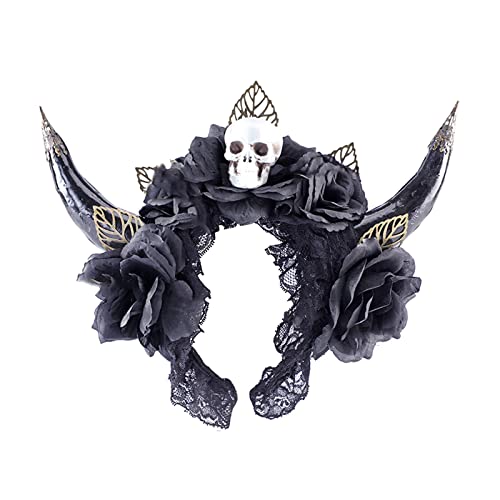 ZwaitL Erwachsene Kinder Teufel Schaf Horn Stirnband Blume Dekor Haarreifen Halloween Karneval Kostüm Cosplay Party Supplies von ZwaitL
