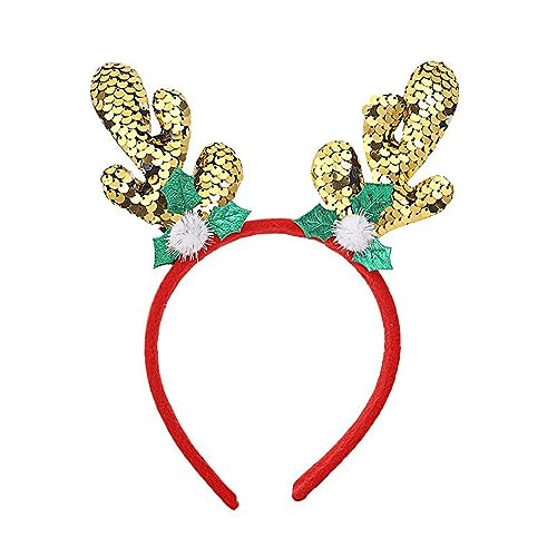 ZwaitL Glitzernder Haarreif mit weihnachtlichem Horn, festliche Stirnbänder, niedlicher Kopfschmuck für Halloween, Party, Dekoration, Weihnachts-Stirnbänder für Frauen von ZwaitL