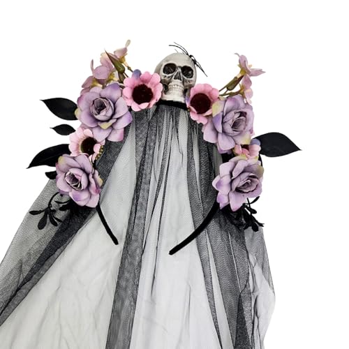 ZwaitL Halloween-Hexen-Haarband mit Totenkopf-Blumen-Designs, Tüllschleier für Tag der Toten, Kostümzubehör, Festival-Requisiten, Hexenkostüm, Haarband ZwaitL Halloween-Hexen-Haarband mit Totenkopf-Blumen-Designs, Tüllschleier für Tag der Toten, Kostümzubehör, Festival-Requisiten, Hexenkostüm, Haarband von ZwaitL