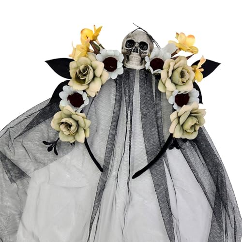 ZwaitL Halloween-Hexen-Haarband mit Totenkopf-Blumen-Designs, Tüllschleier für Tag der Toten, Kostümzubehör, Festival-Requisiten, Hexenkostüm, Haarband ZwaitL Halloween-Hexen-Haarband mit Totenkopf-Blumen-Designs, Tüllschleier für Tag der Toten, Kostümzubehör, Festival-Requisiten, Hexenkostüm, Haarband von ZwaitL