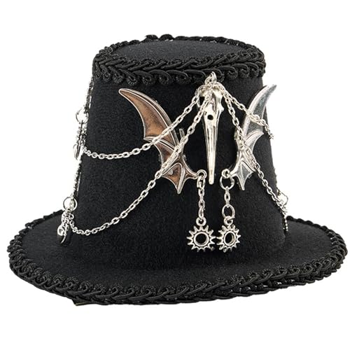 ZwaitL Handgefertigter Vintage-Totenkopf-Hut mit Skelett-Rabenflügel und aufwendiger Ausrüstung für Männer und Frauen, Rollenspiel-Kostüm-Accessoire von ZwaitL