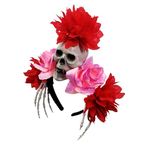 ZwaitL Harz-Haarreif mit Totenkopf-Blume, Haarstyling-Accessoire mit weicher Polsterung für Halloween, Festlichkeiten und Bühnenauftritte, Halloween-Haarschmuck von ZwaitL