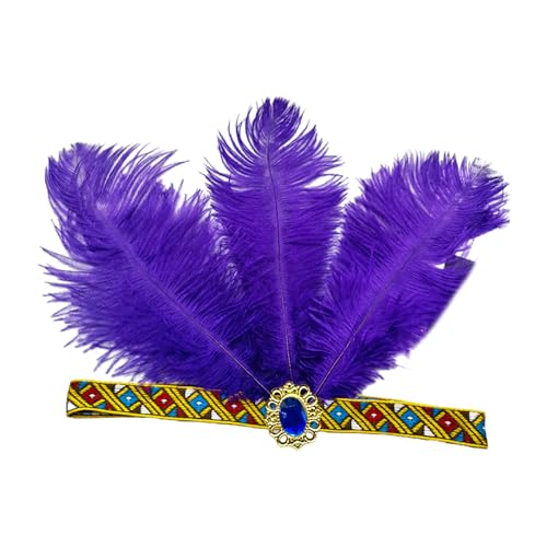ZwaitL Karnevals-Haarreif, gefiederter Kristall, Flapper-Kopfschmuck für Maskerade, Party, übergroßes gefiedertes elastisches Stirnband von ZwaitL