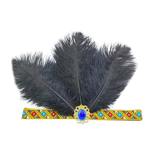 ZwaitL Karnevals-Haarreif, gefiederter Kristall, Flapper-Kopfschmuck für Maskerade, Party, übergroßes gefiedertes elastisches Stirnband von ZwaitL