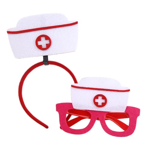 ZwaitL Krankenschwester Kostüm Zubehör Halloween Kostüm Cosplay Krankenschwester Caps Brille Stirnband von ZwaitL