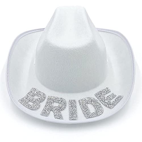ZwaitL Weißer Cowgirl-Hut mit funkelnden Brautbuchstaben für Halloween, Verkleidung, Cosplay, Partyzubehör, Kostümzubehör von ZwaitL