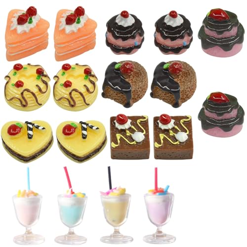 Miniatur Lebensmittel,18 Stück 1:12 Miniatur Essen und Trinken,Puppenhaus Zubehör Harz Mini-Lebensmittel Spielzeug Miniatur Lebensmittel Set für Geburtstagsgeschenk Mädchen Jungen Essen Party von Zwenjuan