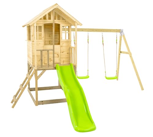 Zwerkules Holz Kinderspielhaus Villa | inkl. Veranda,Rutsche & Doppelschaukel | FSC-zertifiziertes Kiefer- & Fichtenholz | Naturbelassen für individuelle Gestaltung | Inkl. Holzboden | 137x121x140cm Zwerkules Holz Kinderspielhaus Villa | inkl. Veranda,Rutsche & Doppelschaukel | FSC-zertifiziertes Kiefer- & Fichtenholz | Naturbelassen für individuelle Gestaltung | Inkl. Holzboden | 137x121x140cm von Zwerkules