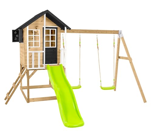 Zwerkules Holz Spielhaus Holli | Kinderspielhaus mit Veranda, Rutsche & Doppelschaukel | FSC-zertifiziertes Kiefer- & Fichtenholz | Natur/Weiß/Grau | Witterungsbeständig & stabil | 137x121x140 Zwerkules Holz Spielhaus Holli | Kinderspielhaus mit Veranda, Rutsche & Doppelschaukel | FSC-zertifiziertes Kiefer- & Fichtenholz | Natur/Weiß/Grau | Witterungsbeständig & stabil | 137x121x140 von Zwerkules