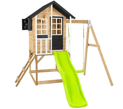 Zwerkules Holz Spielhaus Holli | Kinderspielhaus mit Veranda, Rutsche & Schaukel | FSC-zertifiziertes Kiefer- & Fichtenholz | Natur/Weiß/Grau | Witterungsbeständig & stabil | 137x121x140 Zwerkules Holz Spielhaus Holli | Kinderspielhaus mit Veranda, Rutsche & Schaukel | FSC-zertifiziertes Kiefer- & Fichtenholz | Natur/Weiß/Grau | Witterungsbeständig & stabil | 137x121x140 von Zwerkules
