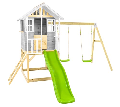 Zwerkules Holz Spielhaus Valli | inkl. Veranda,Rutsche & Doppelschaukel | FSC-zertifiziertes Kiefer- & Fichtenholz | Weiß/Grau | Witterungsbeständig | Inkl. Holzboden & Pferdetür | 137x121x140 cm Zwerkules Holz Spielhaus Valli | inkl. Veranda,Rutsche & Doppelschaukel | FSC-zertifiziertes Kiefer- & Fichtenholz | Weiß/Grau | Witterungsbeständig | Inkl. Holzboden & Pferdetür | 137x121x140 cm von Zwerkules