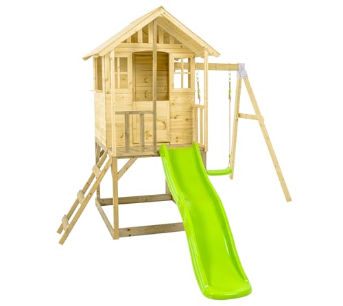 Zwerkules Holz Spielhaus Villa | Kinderspielhaus mit Veranda,Rutsche & Schaukel | FSC-zertifiziertes Kiefer- & Fichtenholz | Naturbelassen für individuelle Gestaltung | Inkl. Holzboden | 137x121x140cm Zwerkules Holz Spielhaus Villa | Kinderspielhaus mit Veranda,Rutsche & Schaukel | FSC-zertifiziertes Kiefer- & Fichtenholz | Naturbelassen für individuelle Gestaltung | Inkl. Holzboden | 137x121x140cm von Zwerkules