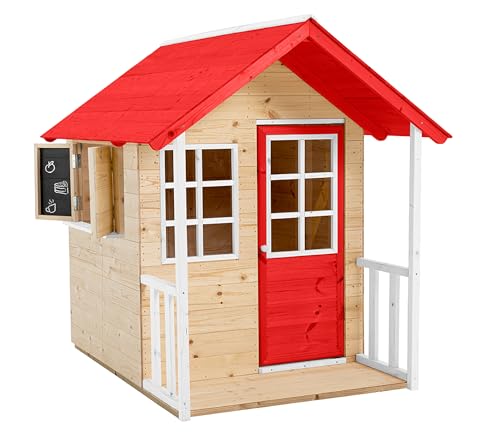 Zwerkules Kinder Spielhaus Lolla aus Holz FSC®-Zertifiziert | Gartenhaus für Kinder mit Veranda und Holzboden | Natur Rot Weiß | Nachhaltiges Spielhaus für draußen von Zwerkules