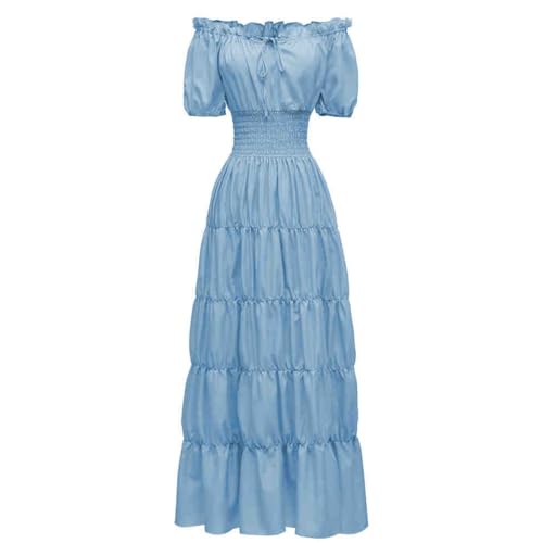 Renaissance-Kostüm für Damen, mittelalterliches Chemise-Kleid, Bauern-Top, irisches Unterkleid, Maxi-gestuft, lang, Cottagecore-Kleid, Hell, blau, Large Renaissance-Kostüm für Damen, mittelalterliches Chemise-Kleid, Bauern-Top, irisches Unterkleid, Maxi-gestuft, lang, Cottagecore-Kleid, Hell, blau, Large von Zwirelz