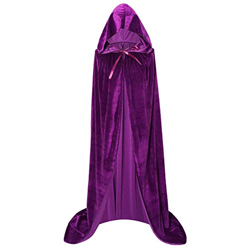 Unisex Umhang mit Kapuze, voller langer Flecken, Samtumhang mit Kapuze, Halloween, Cosplay, Kostüme, Party, Vampir, Renaissance (Samt-Lila, Einheitsgröße/57 Zoll) von Zwirelz