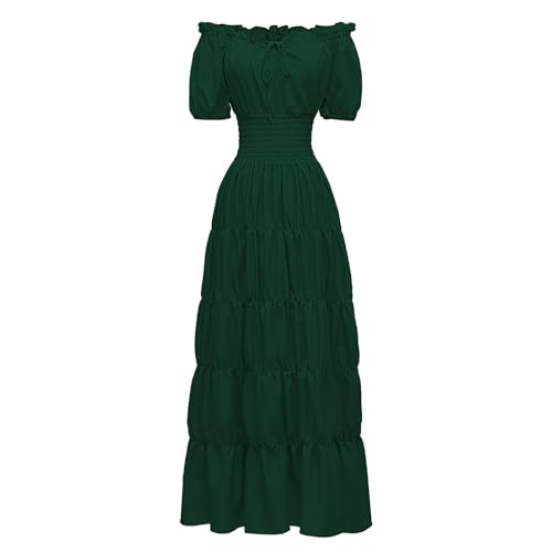 Zwirelz Renaissance-Kostüm für Damen, mittelalterliches Chemise-Kleid, Bauern-Top, irisches Unterkleid, Maxi-gestuft, lang, Cottagecore-Kleider (Grün, XL) von Zwirelz