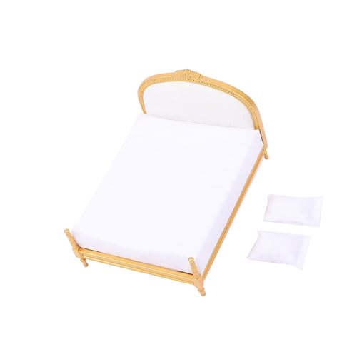 Elegantes Goldenes Stoffmodell Hausbett 1:12 Miniatur Schlafzimmermöbel Für Luxus Dollhouses Schlafzimmerzubehör von Zxfdsfdbnm