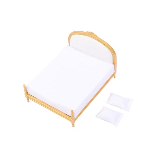 Goldenes Stoff-Modellhaus, Doppelbett, Maßstab 1:12, kleines Schlafzimmerzubehör, Foto-Requisiten, Miniatur-Schlafzimmermöbel Goldenes Stoff-Modellhaus, Doppelbett, Maßstab 1:12, kleines Schlafzimmerzubehör, Foto-Requisiten, Miniatur-Schlafzimmermöbel von Zxfdsfdbnm