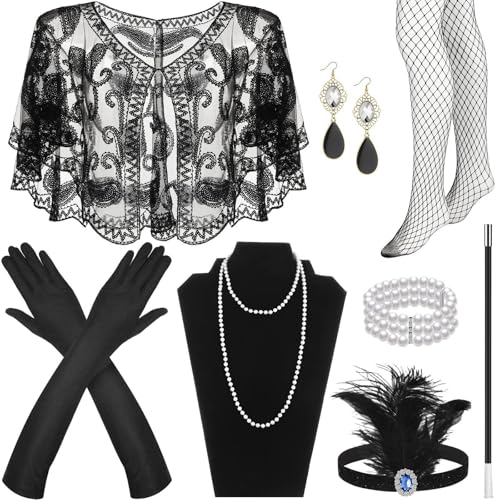 Zxfdsfdbnm 1920er Jahre Teaparty Flapper Kostüm Zubehör für Frauen Vintage Strass Kopfschmuck baumelnde Ohrringe Dress Up Kostüm von Zxfdsfdbnm