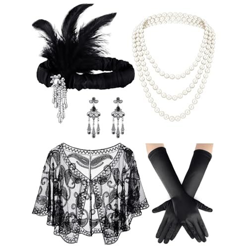 Zxfdsfdbnm 1920er Jahre Teaparty Flapper Kostüm Zubehör für Frauen Vintage Strass Kopfschmuck baumelnde Ohrringe Dress Up Kostüm von Zxfdsfdbnm