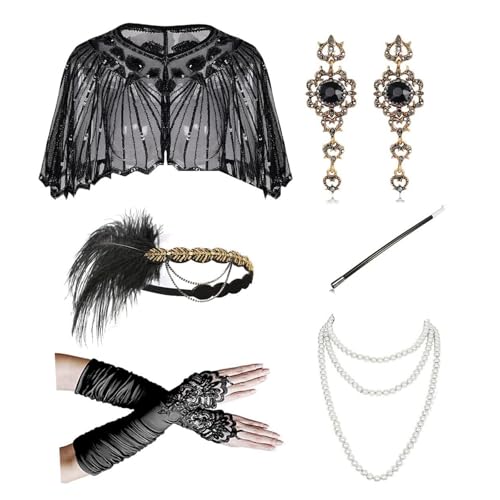 Zxfdsfdbnm 1920er Jahre Teaparty Flapper Kostüm Zubehör für Frauen Vintage Strass Kopfschmuck baumelnde Ohrringe Dress Up Kostüm von Zxfdsfdbnm