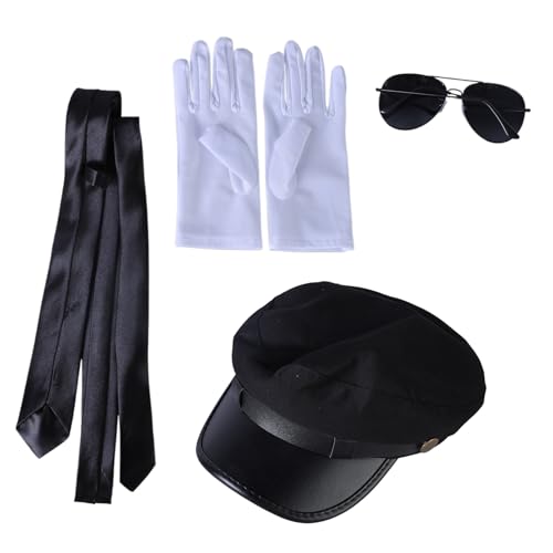 Zxfdsfdbnm Chauffeur-Anzug, Dariver-Hut mit Brille und Handschuhen, Fliege, Set für Halloween, Foto-Requisiten, Party-Zubehör von Zxfdsfdbnm