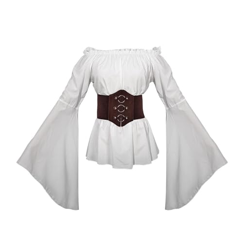 Zxfdsfdbnm Damen Renaissances Bluse Bare Schulter Ausgestattet Langarm Bauern Top Mittelalterliche Viktorianische Kostüm Mit Korsettsgürtel Set von Zxfdsfdbnm