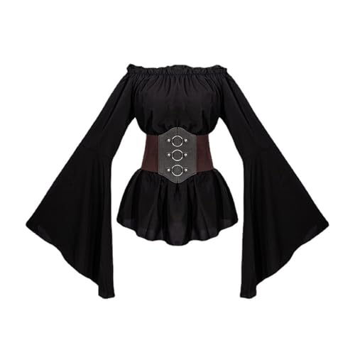 Zxfdsfdbnm Damen Renaissances Bluse Bare Schulter Ausgestattet Langarm Bauern Top Mittelalterliche Viktorianische Kostüm Mit Korsettsgürtel Set von Zxfdsfdbnm