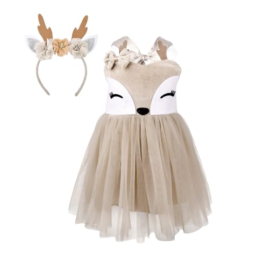 Zxfdsfdbnm Kid Christmas Elch Kleid Kostüm Halloween Hirschkostüm Mit Kleid Stirnband Für Mädchen Weihnachten Geburtstag Halloween Cosplay von Zxfdsfdbnm