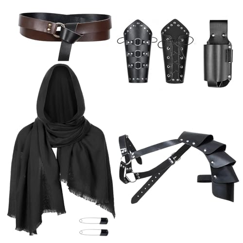 Zxfdsfdbnm Mittelalterliches Ritter-Kostüm-Zubehör-Set mit Ledergürtel, Armbändern, Schulterpanzern, Umhang, Schal, für Renaissance-Messe von Zxfdsfdbnm