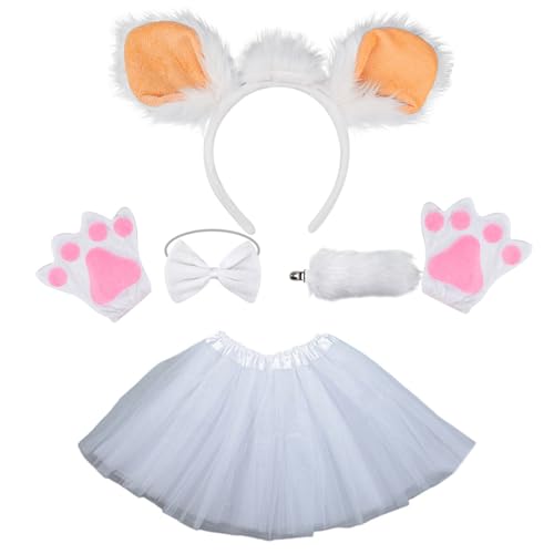 Zxfdsfdbnm Schafkostüm Set Sheep Ohren Stirnband Plüsch Schwanz Bowtie Schaf Haar Reifen Set Mesh Rock Für Halloween Kostüm Cosplay von Zxfdsfdbnm