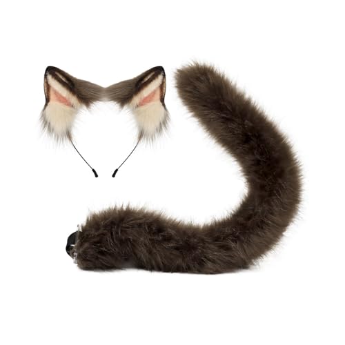 Zxfdsfdbnm Wolf Katzen Füchse Schwanz Katzen Ohren Stirnbänder Halloween Weihnachten Party Kostüm Spielzeug Frau Mann Cosplay von Zxfdsfdbnm