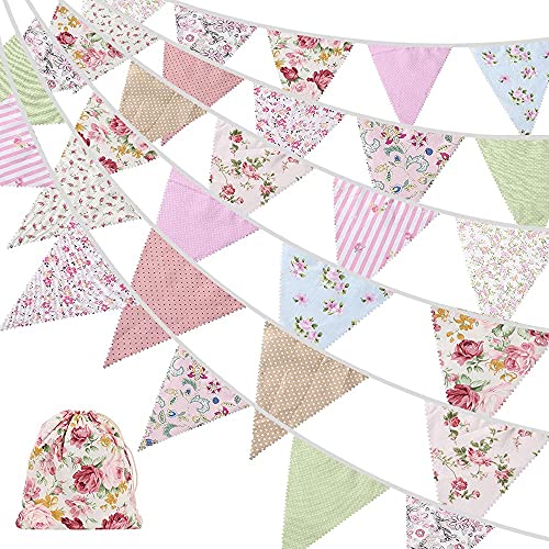 Zyeatary 40Ft Fabric Bunting, 42 StüCke Draussen Banner, Floral Vintage Baumwolle Dreieckige Flagge für Garten Geburtstags Feier Zyeatary 40Ft Fabric Bunting, 42 StüCke Draussen Banner, Floral Vintage Baumwolle Dreieckige Flagge für Garten Geburtstags Feier von Zyeatary