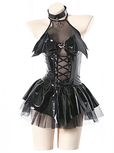 Zyimsva Damen Cosplay Halloween Kostüm Fledermaus Imp See-Through Skirt Set (Schwarz, XXL) von Zyimsva