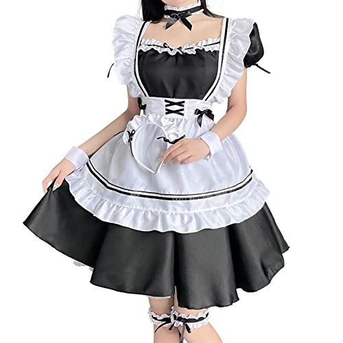 Zyimsva Maid Dress Halloween KostüM Damen Maid Outfit Cospaly Dienstmädchen Kostüm Maid Kostüm Outfit Set Faschingskostüme Damen (Schwarz, XL) von Zyimsva