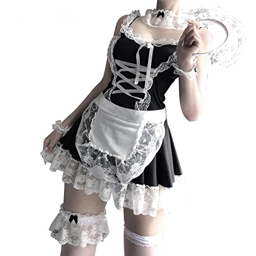 Zyimsva Maid Dress Halloween KostüM Maid Outfit Cospaly Dienstmädchen Kostüm Strümpfe Faschingskostüme Damen（L-XL von Zyimsva