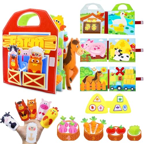Zyluniy Busy Board ab 1 Jahr, 3D Filz Bauernhof Quiet Book, 3D Busy Book mit Bauernhof Thema, Frühes Lernspielzeug für Kinder, Busy Book für Autofahrt,Montessori Spielzeug 1 2 3 4 Jahre Mädchen Junge von Zyluniy