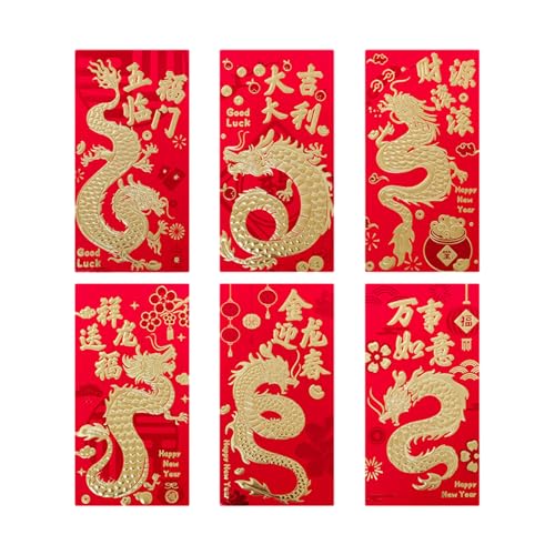 Zymoplas 6 Stück kompakte und leichte Drachen Glücksgeldtaschen für chinesisches Neujahr, chinesische rote Umschläge aus Premium Papier , 209D, 6 Stück , .7 Zoll von Zymoplas