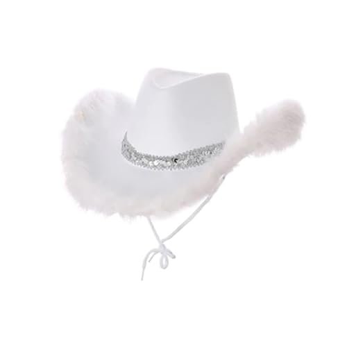 Zymoplas Disco Cowboyhut mit breiter Krempe für Unisex Stil und klassischen Western Stil, Stoff Cowgirl Hut, Country Hut, Cowboyhut, Weiß Zymoplas Disco Cowboyhut mit breiter Krempe für Unisex Stil und klassischen Western Stil, Stoff Cowgirl Hut, Country Hut, Cowboyhut, Weiß von Zymoplas